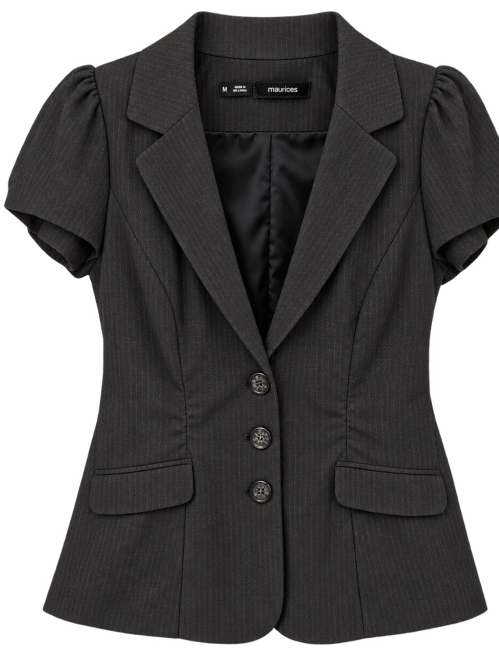 Maurices Short-Sleeve Pinstripe Blazer in Charcoal